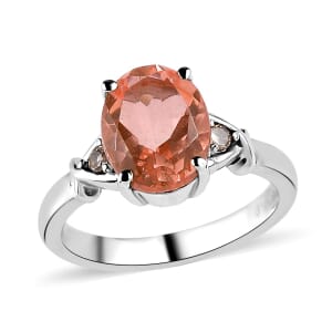 Morganique Quartz (Triplet) and Simulated Champagne Diamond 3.00 ctw Ring in Stainless Steel (Size 10.0)
