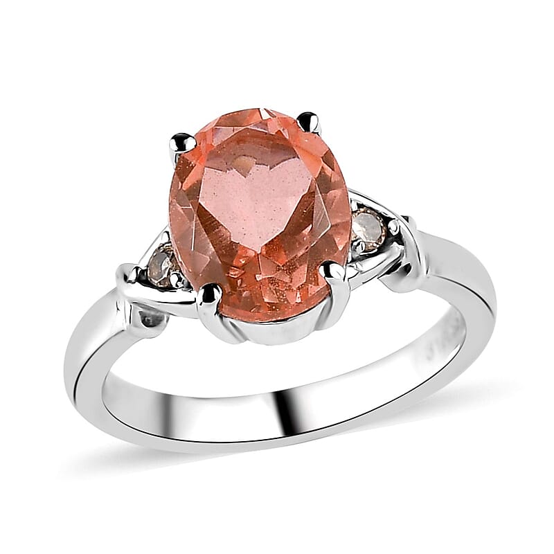 Morganique Quartz (Triplet) and Simulated Champagne Diamond 3.00 ctw Ring in Stainless Steel (Size 10.0)
