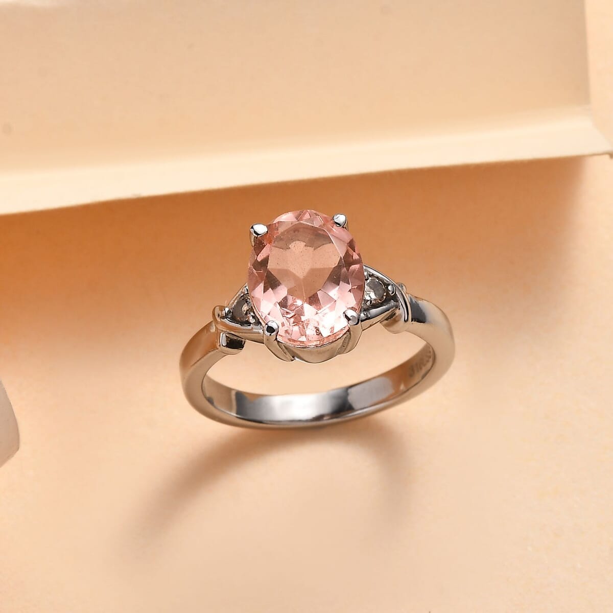 Morganique Quartz (Triplet) and Simulated Champagne Diamond 3.00 ctw Ring in Stainless Steel (Size 5.0) image number 1