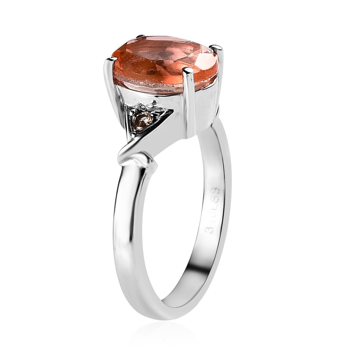 Morganique Quartz (Triplet) and Simulated Champagne Diamond 3.00 ctw Ring in Stainless Steel (Size 5.0) image number 3