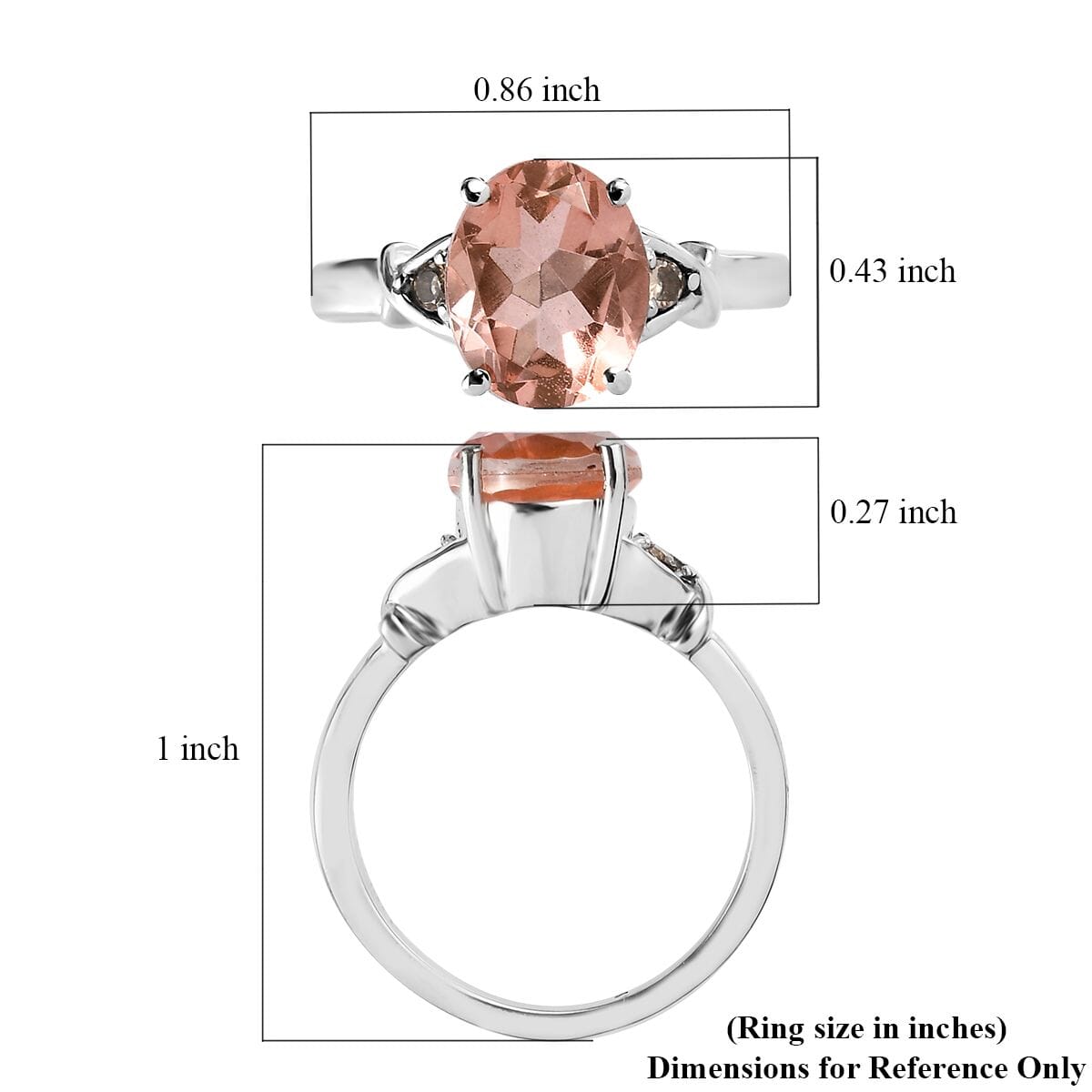 Morganique Quartz (Triplet) and Simulated Champagne Diamond 3.00 ctw Ring in Stainless Steel (Size 5.0) image number 5