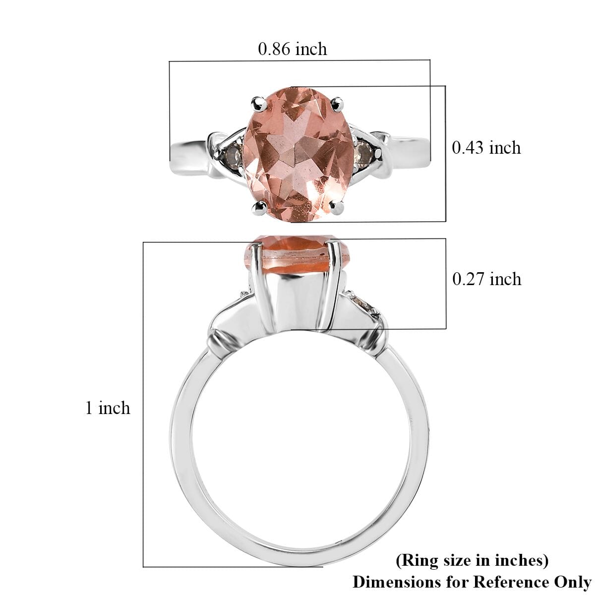 Morganique Quartz (Triplet) and Simulated Champagne Diamond 3.00 ctw Ring in Stainless Steel (Size 6.0) image number 5