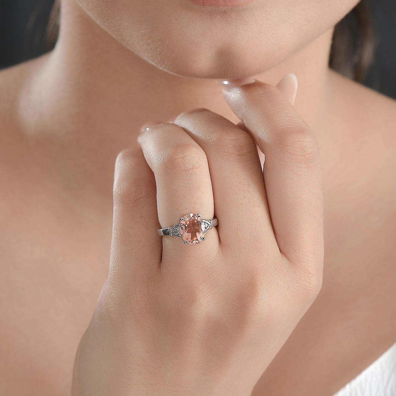 Morganique Quartz (Triplet) and Simulated Champagne Diamond 3.00 ctw Ring in Stainless Steel (Size 8.0)