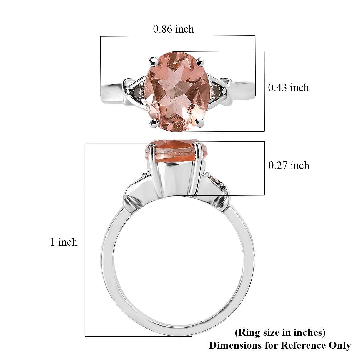 Morganique Quartz (Triplet) and Simulated Champagne Diamond 3.00 ctw Ring in Stainless Steel (Size 8.0)