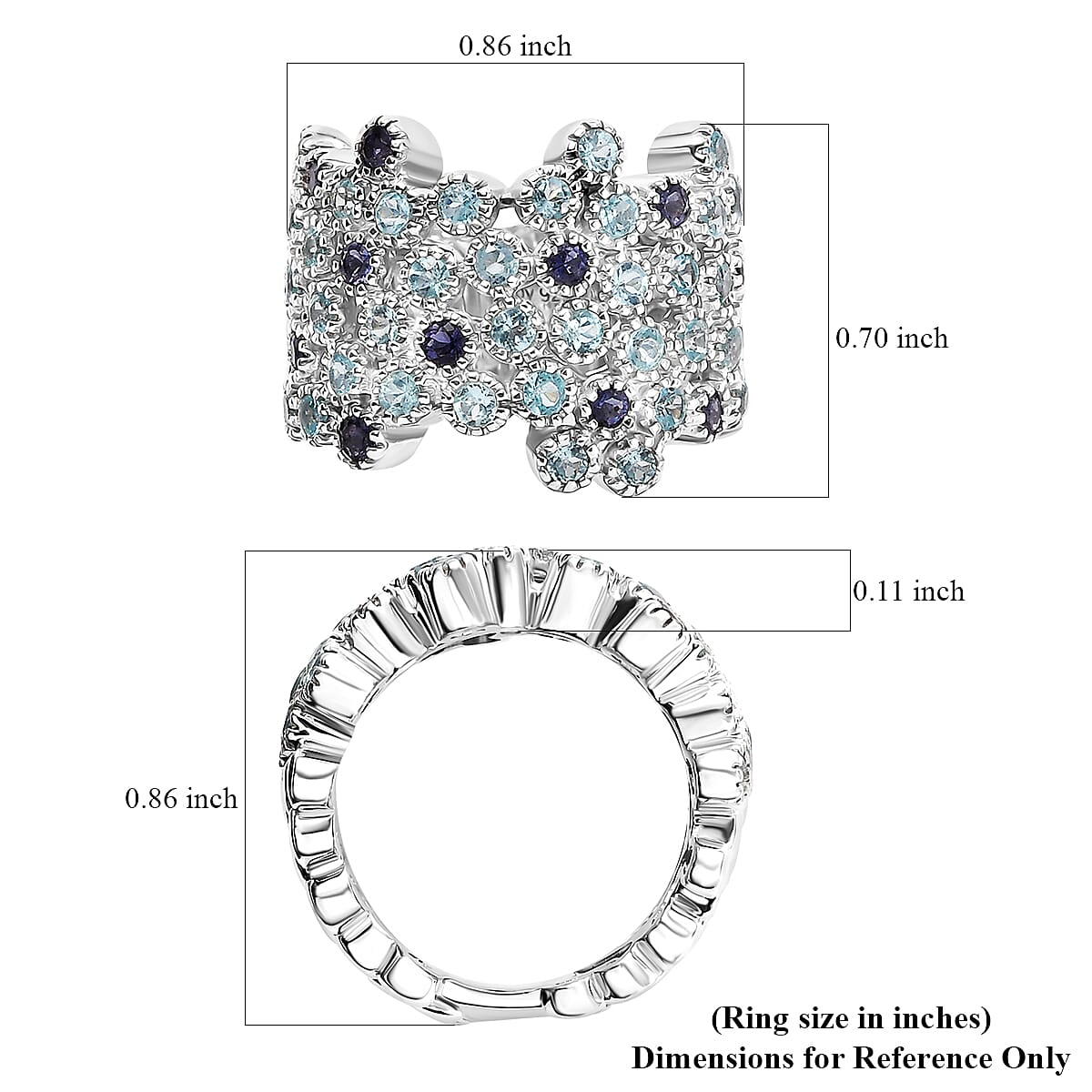 Premium Betroka Blue Apatite and Catalina Iolite 2.00 ctw Starry Mosaic Ring in Rhodium Over Sterling Silver (Size 10.0)