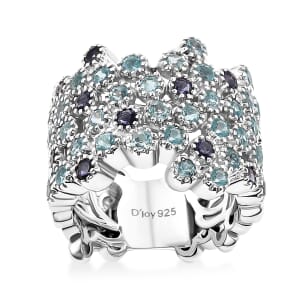 Premium Betroka Blue Apatite and Catalina Iolite 2.00 ctw Starry Mosaic Ring in Rhodium Over Sterling Silver (Size 8.0)
