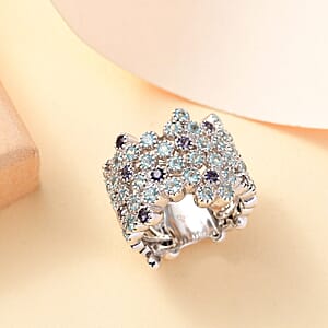 Premium Betroka Blue Apatite and Catalina Iolite 2.00 ctw Starry Mosaic Ring in Rhodium Over Sterling Silver (Size 8.0)