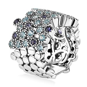 Premium Betroka Blue Apatite and Catalina Iolite 2.00 ctw Starry Mosaic Ring in Rhodium Over Sterling Silver (Size 8.0)