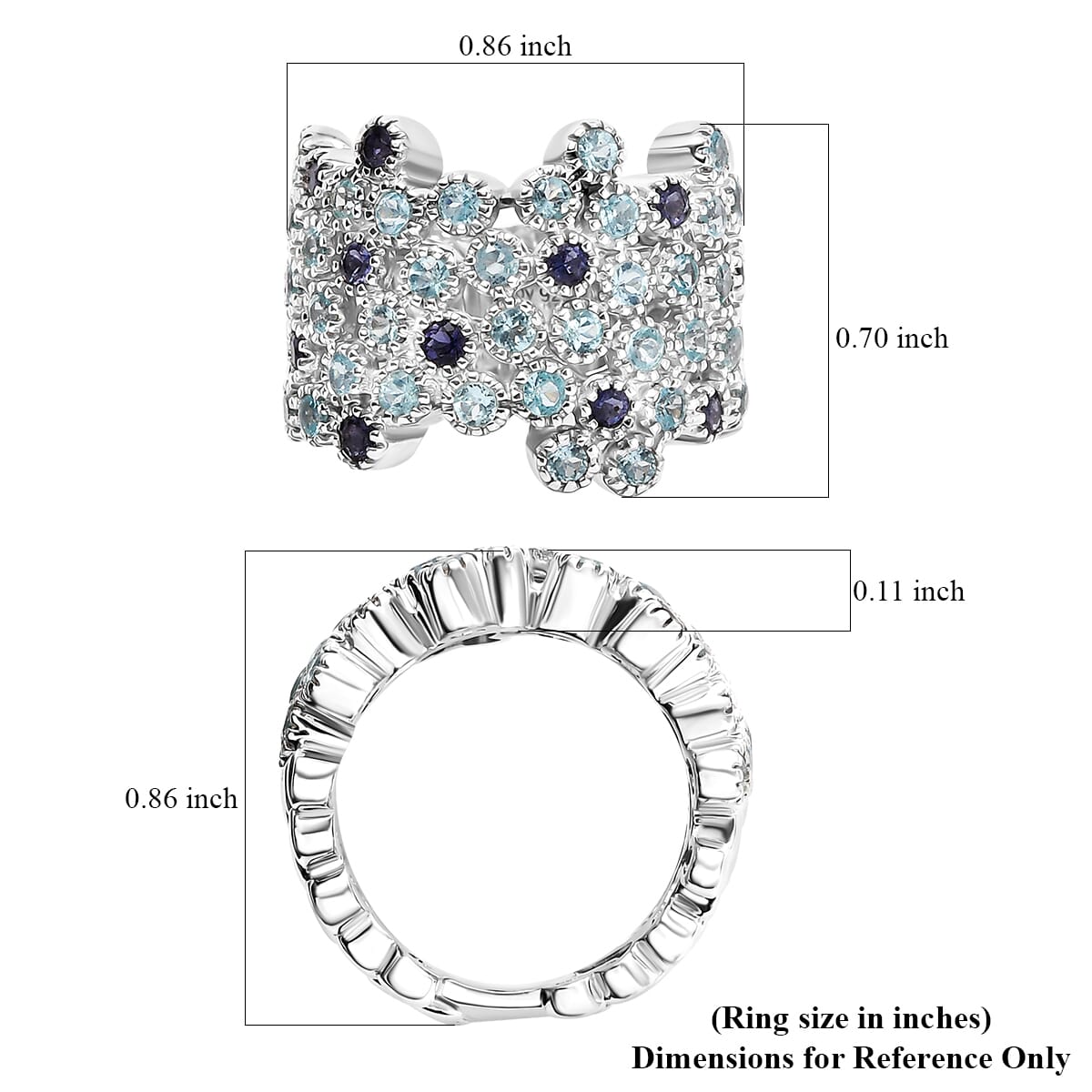 Premium Betroka Blue Apatite and Catalina Iolite 2.00 ctw Starry Mosaic Ring in Rhodium Over Sterling Silver (Size 8.0) image number 5