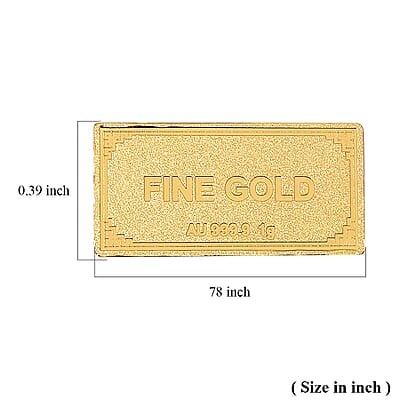 24K Yellow Gold Ingot Bar 10x20x0.23 mm 1 Grams