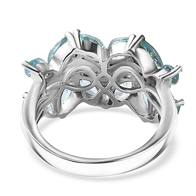 D'Joy Premium Betroka Blue Apatite and Moissanite 3.40 ctw Ring in Rhodium Over Sterling Silver (Size 10.0)