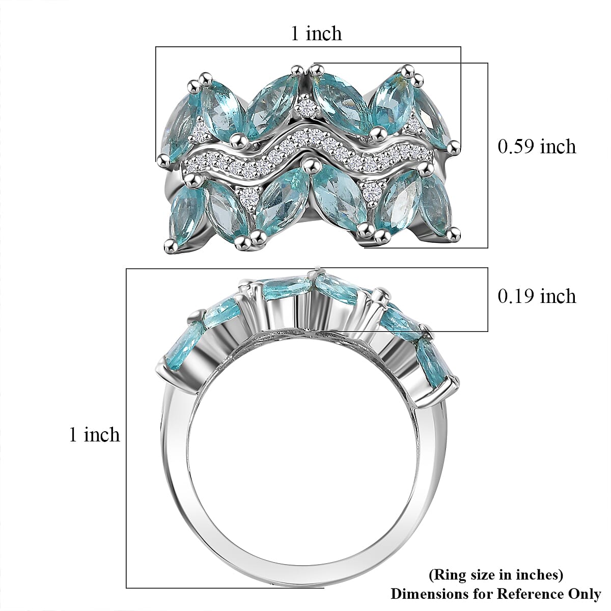 D'Joy Premium Betroka Blue Apatite and Moissanite 3.40 ctw Ring in Rhodium Over Sterling Silver (Size 10.0)