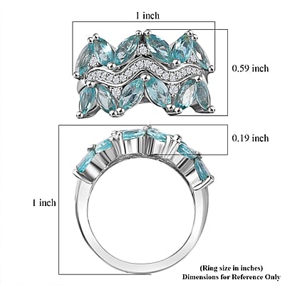 D'Joy Premium Betroka Blue Apatite and Moissanite 3.40 ctw Ring in Rhodium Over Sterling Silver (Size 10.0)
