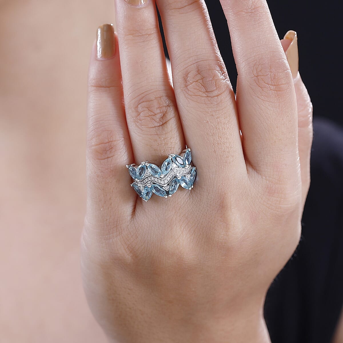 Premium Betroka Blue Apatite and Moissanite 3.40 ctw Ring in Rhodium Over Sterling Silver (Size 7.0) image number 2