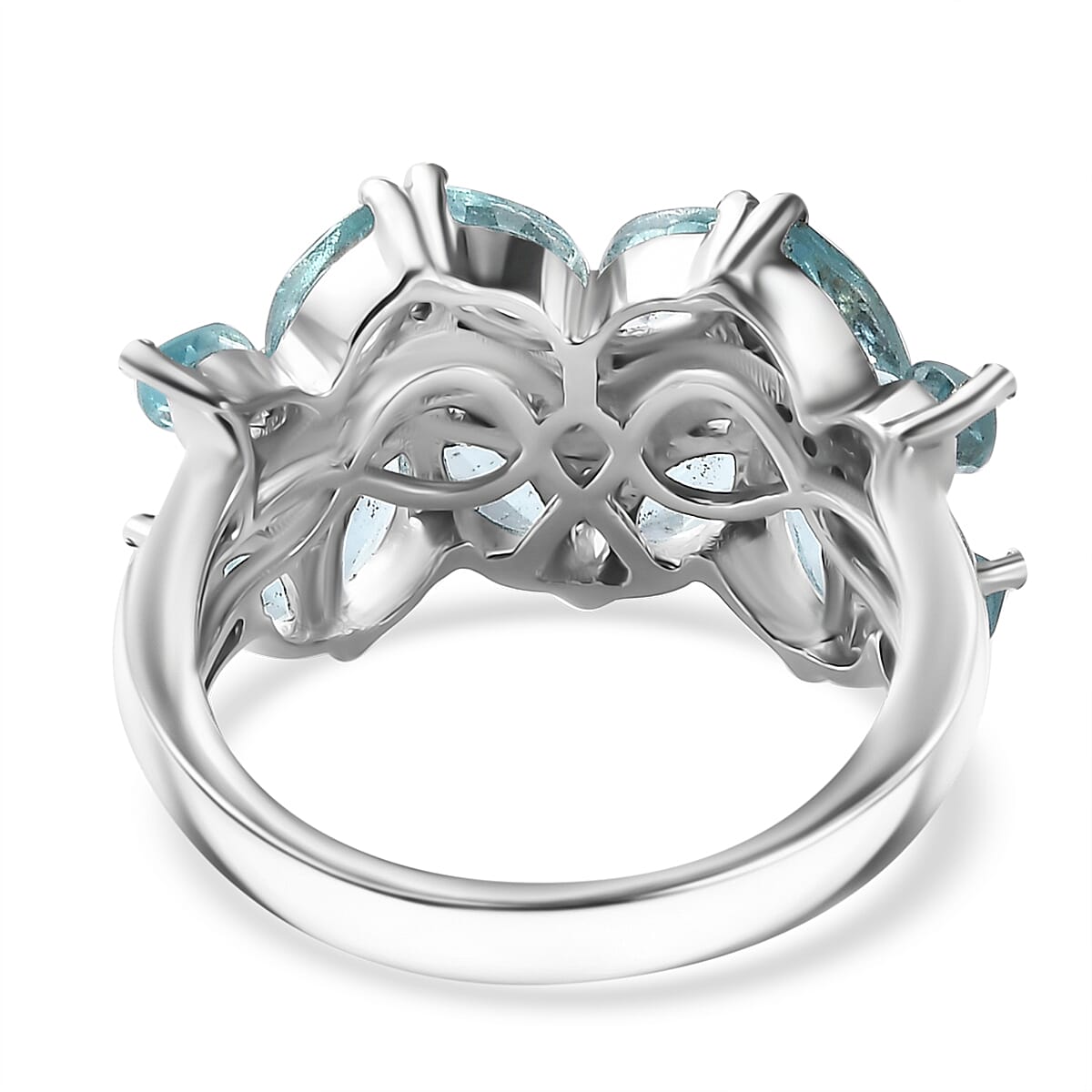 Premium Betroka Blue Apatite and Moissanite 3.40 ctw Ring in Rhodium Over Sterling Silver (Size 7.0) image number 4