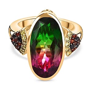 Watermelon Quartz Triplet and Multi Gemstone 10.90 ctw Ring in Vermeil YG Over Sterling Silver (Size 11.5)