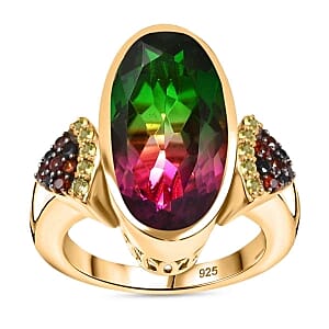 Watermelon Quartz Triplet and Multi Gemstone 10.90 ctw Ring in Vermeil YG Over Sterling Silver (Size 11.5)