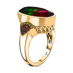 Watermelon Quartz Triplet and Multi Gemstone 10.90 ctw Ring in Vermeil YG Over Sterling Silver (Size 11.5)