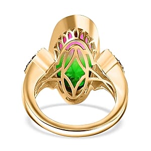 Watermelon Quartz Triplet and Multi Gemstone 10.90 ctw Ring in Vermeil YG Over Sterling Silver (Size 11.5)