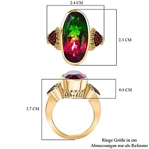 Watermelon Quartz Triplet and Multi Gemstone 10.90 ctw Ring in Vermeil YG Over Sterling Silver (Size 11.5)
