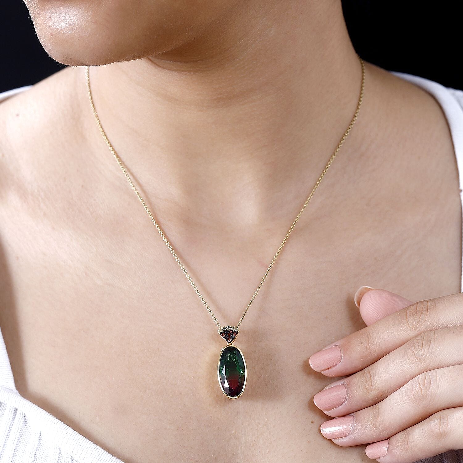 Watermelon Quartz and Multi Gemstone 11.05 ctw Pendant in Vermeil Yellow Gold Over Sterling Silver
