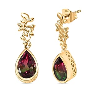 Watermelon Quartz Triplet 7.20 ctw Earrings in 18K Vermeil Yellow Gold Over Sterling Silver