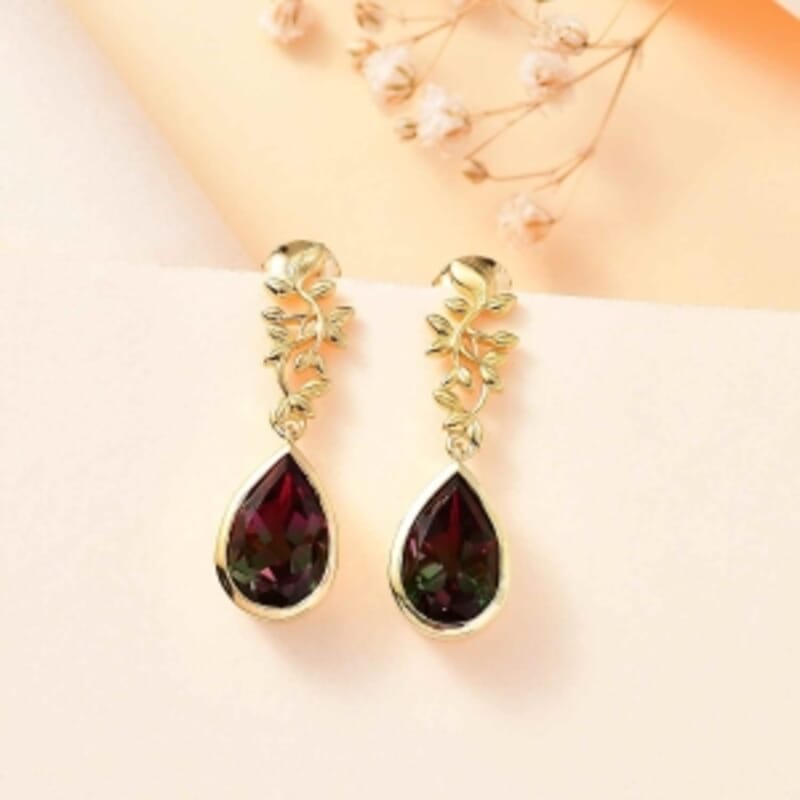 Watermelon Quartz Triplet 7.20 ctw Earrings in 18K Vermeil Yellow Gold Over Sterling Silver