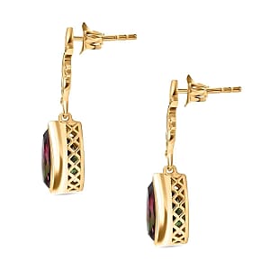 Watermelon Quartz Triplet 7.20 ctw Earrings in 18K Vermeil Yellow Gold Over Sterling Silver
