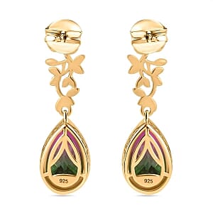 Watermelon Quartz Triplet 7.20 ctw Earrings in 18K Vermeil Yellow Gold Over Sterling Silver