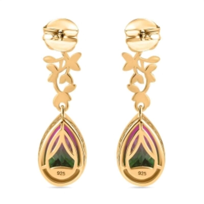 Watermelon Quartz Triplet 7.20 ctw Earrings in 18K Vermeil Yellow Gold Over Sterling Silver