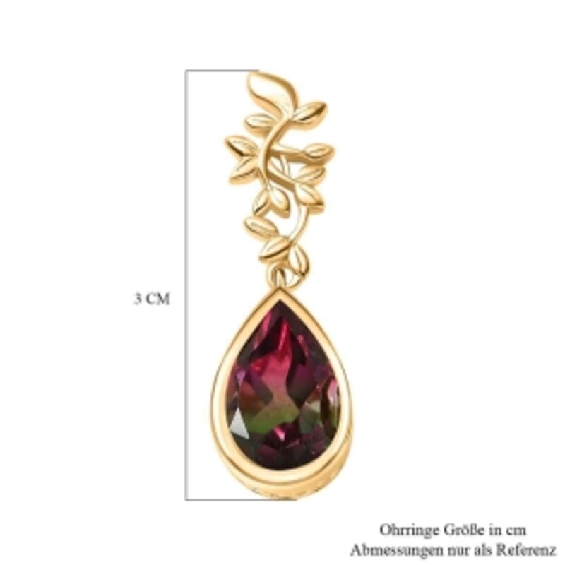 Watermelon Quartz Triplet 7.20 ctw Earrings in 18K Vermeil Yellow Gold Over Sterling Silver