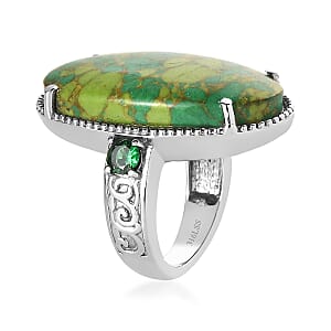 Mojave Green Turquoise and Simulated Green Diamond 16.75 ctw Ring in Stainless Steel (Size 10.0)