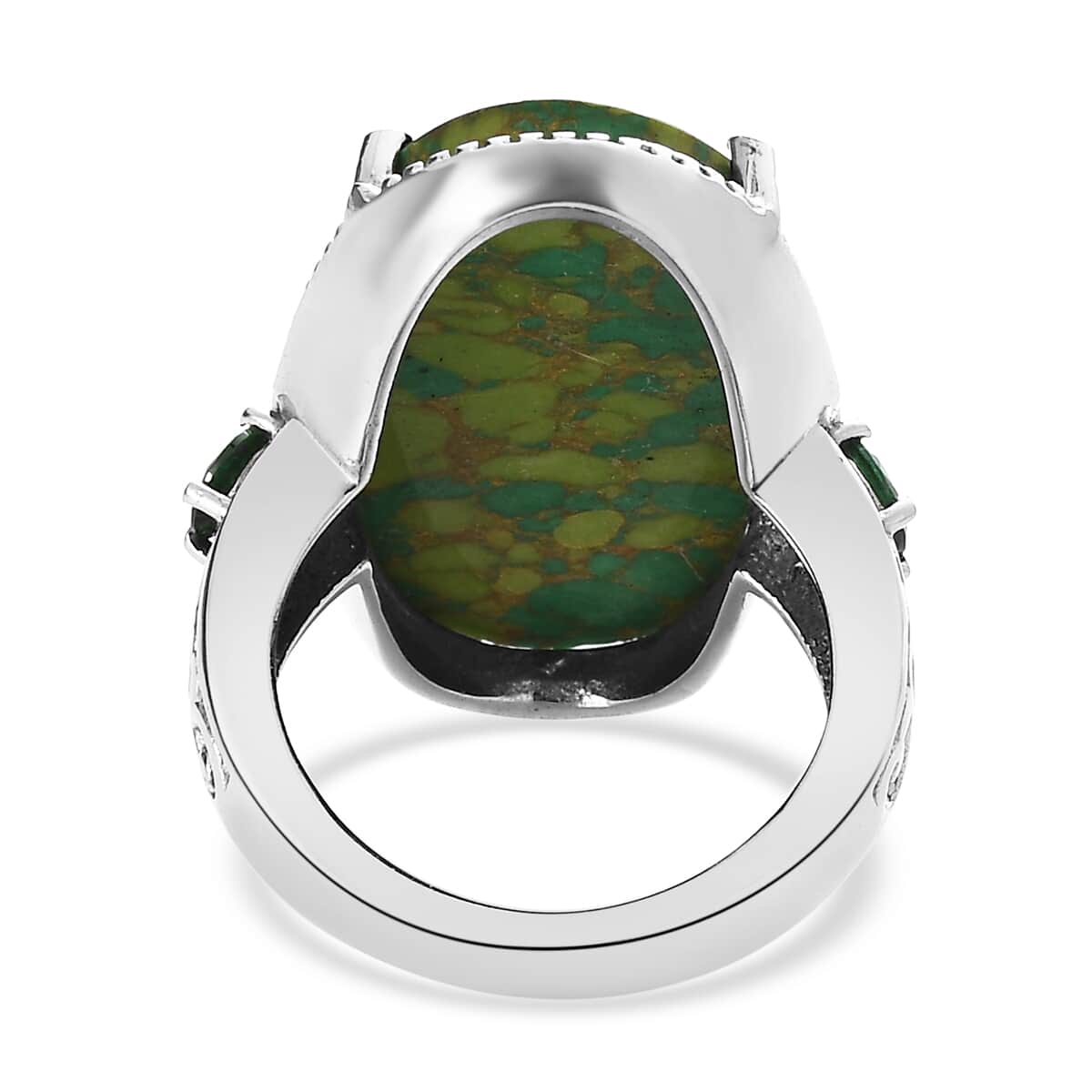 Mojave Green Turquoise and Simulated Green Diamond 17.65 ctw Ring in Stainless Steel image number 4