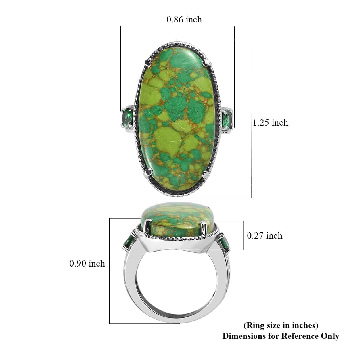 Mojave Green Turquoise and Simulated Green Diamond 17.65 ctw Ring in Stainless Steel image number 5