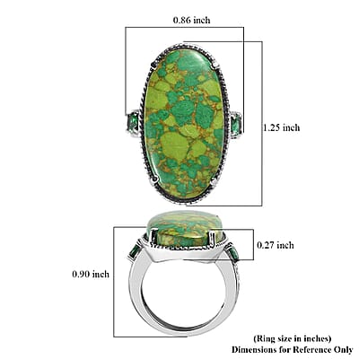 Mojave Green Turquoise and Simulated Green Diamond 16.75 ctw Ring in Stainless Steel (Size 10.0)