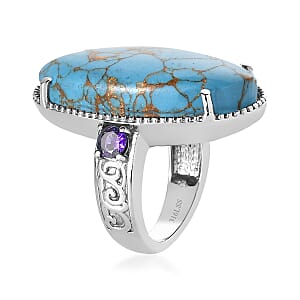 Mojave Blue Turquoise and Simulated Blue Diamond 17.15 ctw Ring in Stainless Steel (Size 5.0)