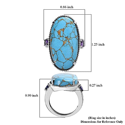 Mojave Blue Turquoise and Simulated Blue Diamond 17.15 ctw Ring in Stainless Steel (Size 5.0)