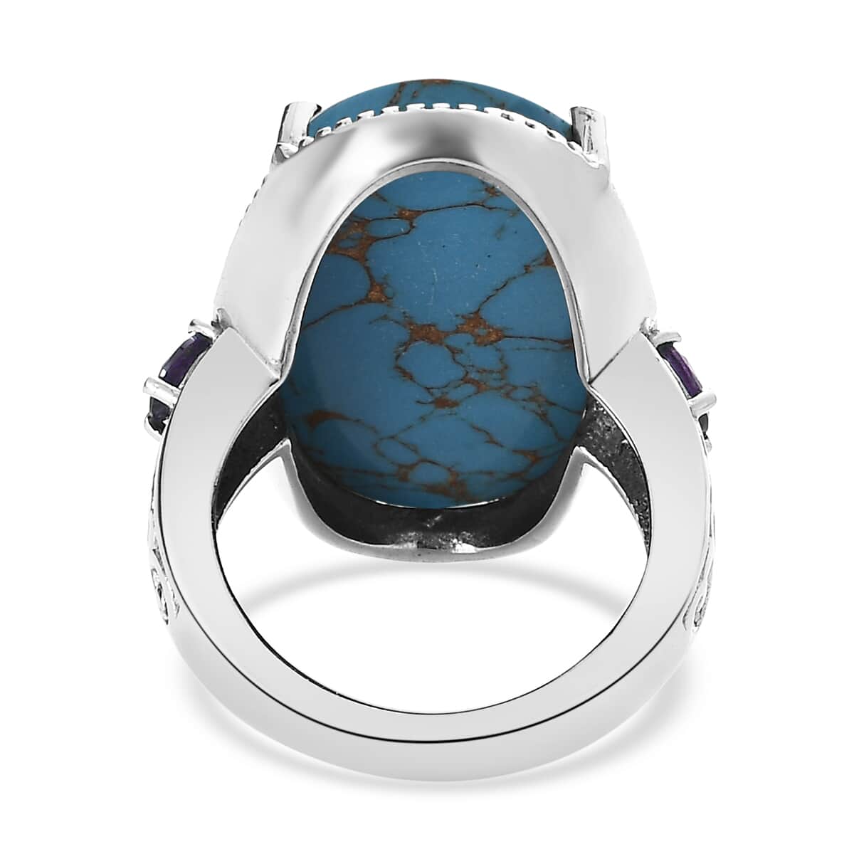 Mojave Blue Turquoise and Simulated Blue Diamond 18.90 ctw Ring in Stainless Steel (Size 7.0) image number 4