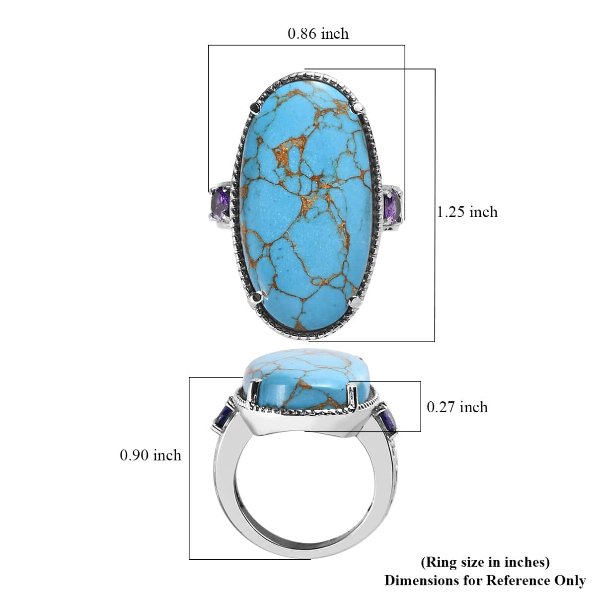 Mojave Blue Turquoise and Simulated Blue Diamond 18.90 ctw Ring in Stainless Steel (Size 7.0) image number 5