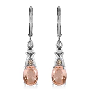 Morganique Quartz (Triplet) and Simulated Champagne Diamond 2.75 ctw Lever Back Earrings in Stainless Steel