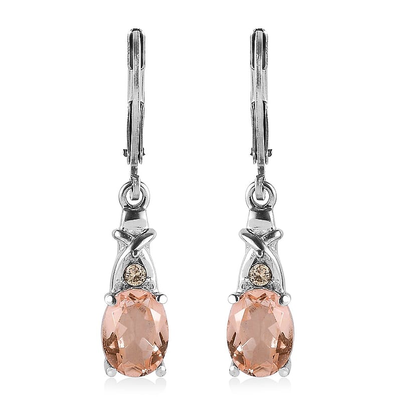 Morganique Quartz (Triplet) and Simulated Champagne Diamond 2.75 ctw Lever Back Earrings in Stainless Steel