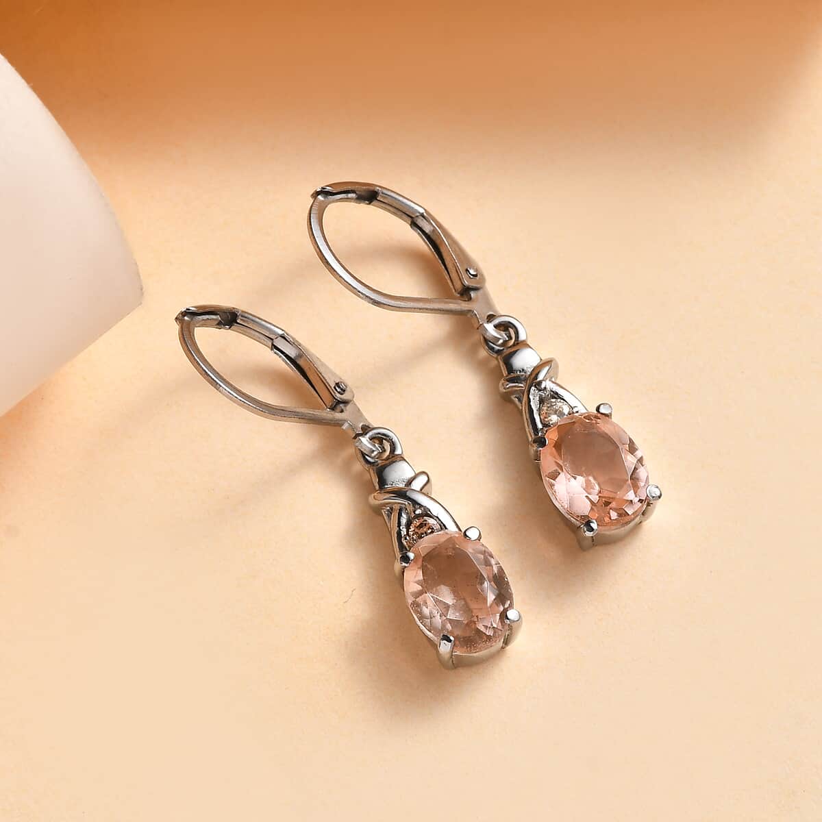 Morganique Quartz (Triplet) and Simulated Champagne Diamond 2.75 ctw Lever Back Earrings in Stainless Steel image number 1