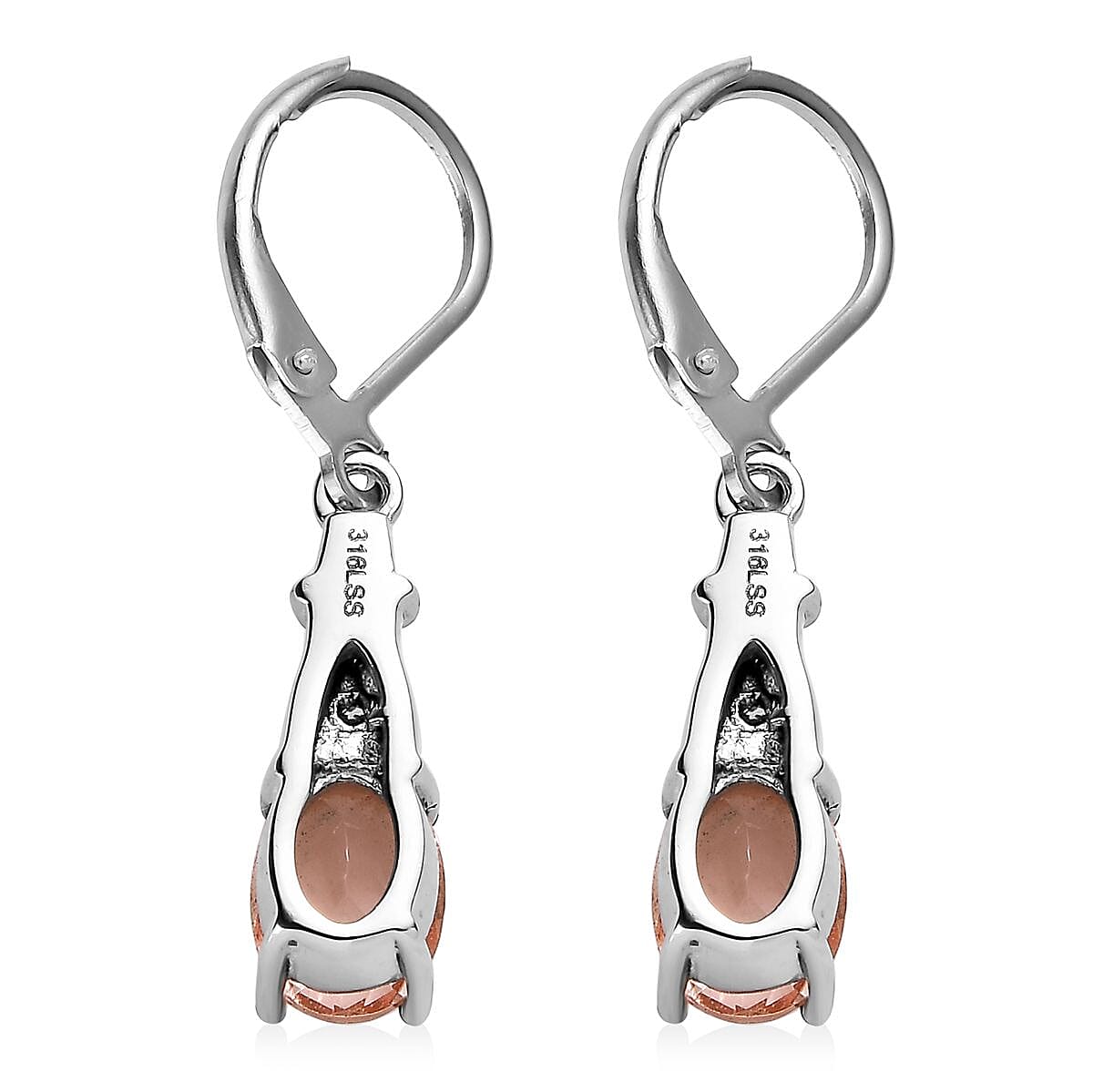 Morganique Quartz (Triplet) and Simulated Champagne Diamond 2.75 ctw Lever Back Earrings in Stainless Steel