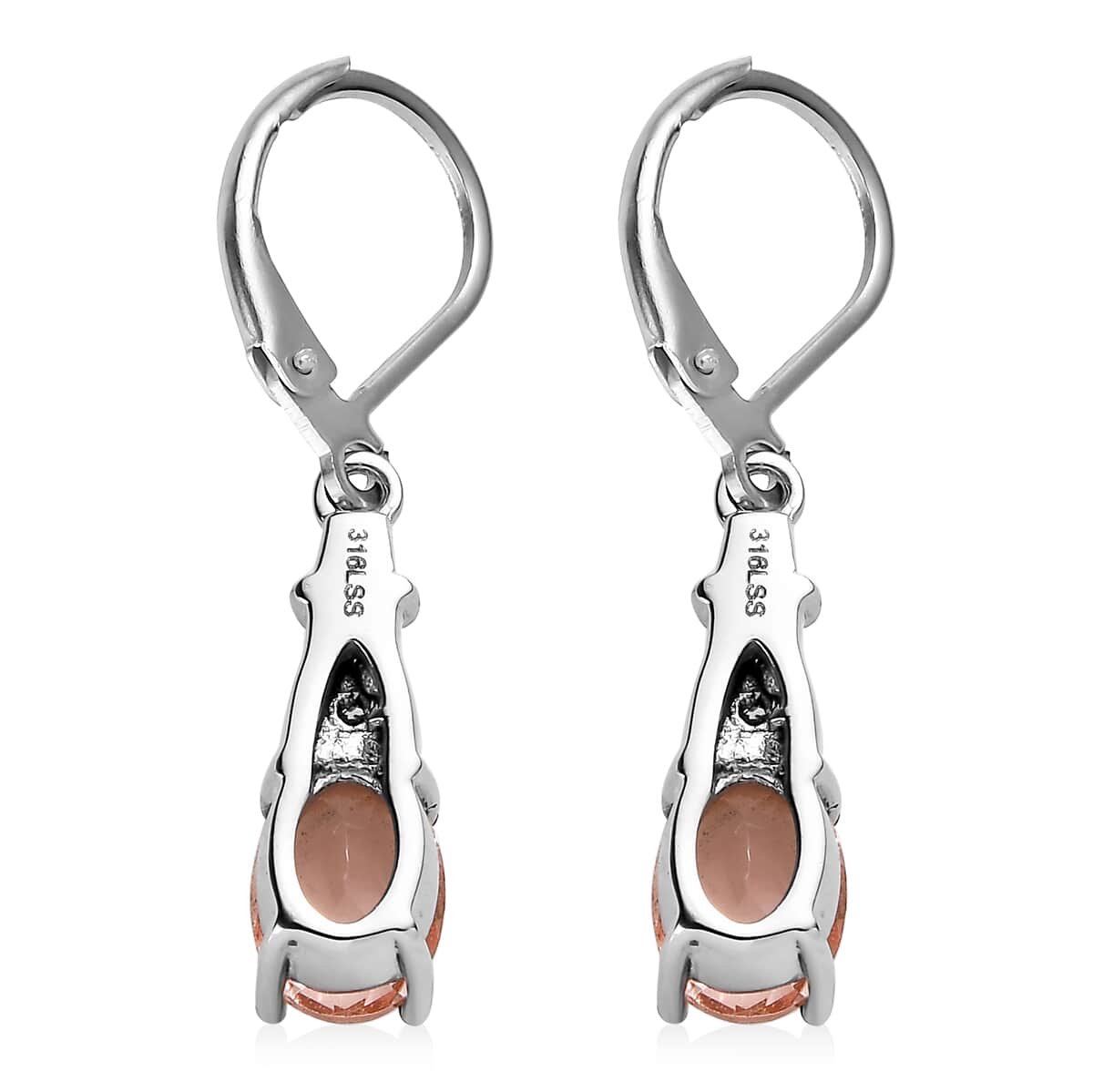 Morganique Quartz (Triplet) and Simulated Champagne Diamond 2.75 ctw Lever Back Earrings in Stainless Steel image number 4