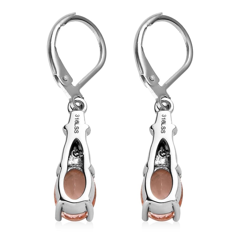 Morganique Quartz (Triplet) and Simulated Champagne Diamond 2.75 ctw Lever Back Earrings in Stainless Steel