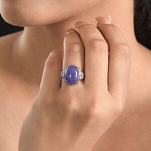 Purple Jade (D) 11.40 ctw Solitaire Ring in Stainless Steel (Size 9.0)