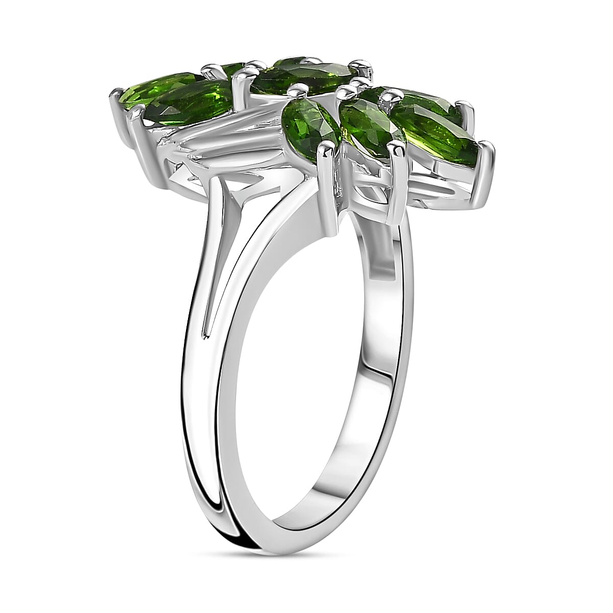 Chrome Diopside 0.90 ctw Ring in Rhodium Over Sterling Silver (Size 9.0)