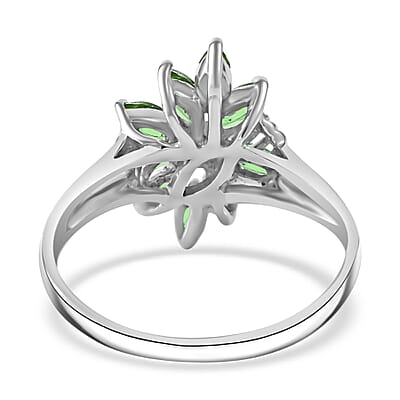 Chrome Diopside 0.90 ctw Ring in Rhodium Over Sterling Silver (Size 9.0)