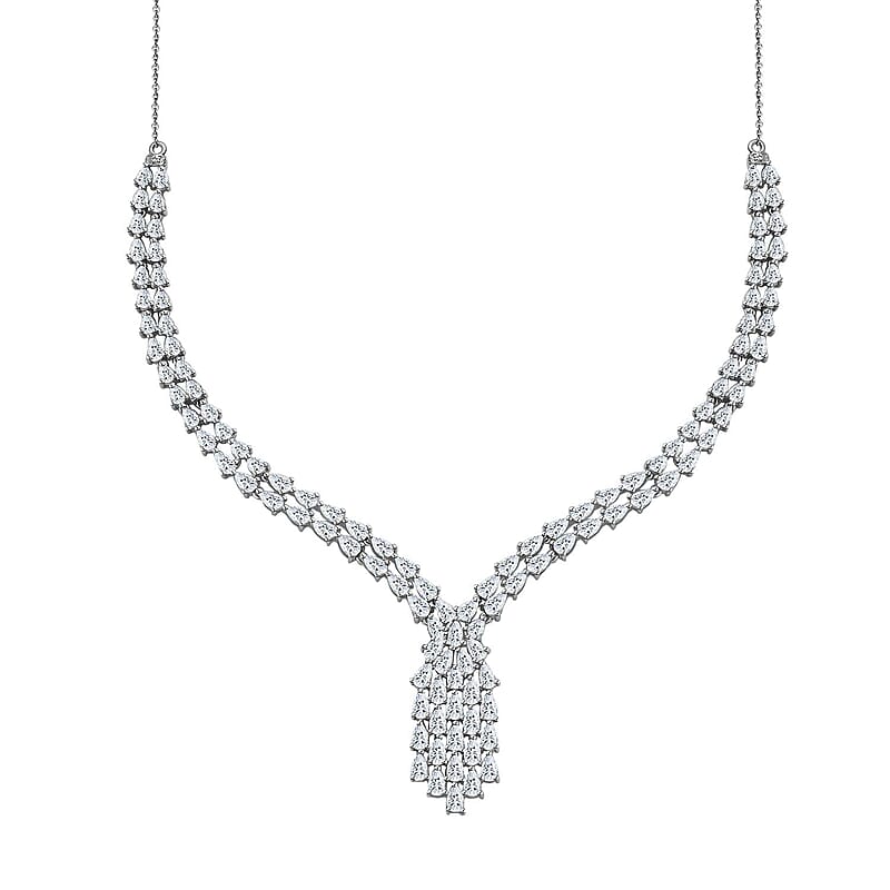 D'Joy Moissanite 19.35 ctw Waterfall Necklace in Rhodium Over Sterling Silver 18 Inches