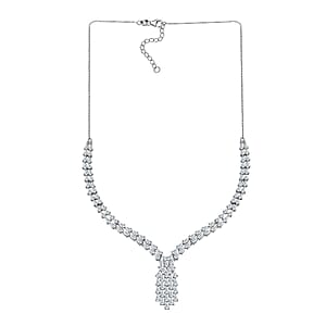 D'Joy Moissanite 19.35 ctw Waterfall Necklace in Rhodium Over Sterling Silver 18 Inches